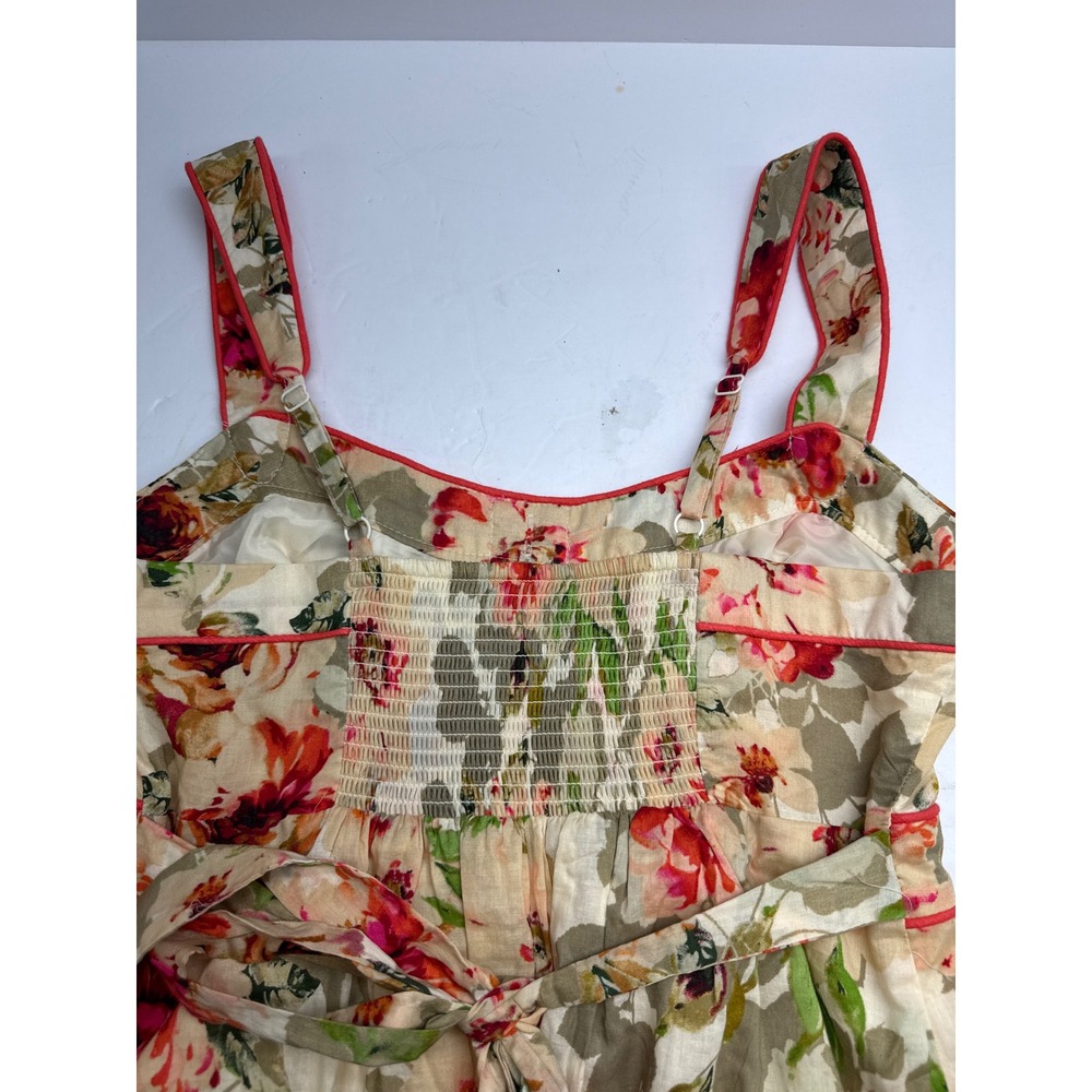 New Directions Floral Sun Dress Ivory Peach Ruffle Button Smocked Back Size 4 - Picture 11 of 14